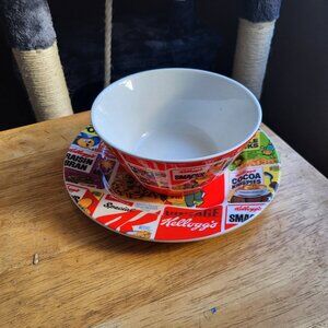 KELLOGG'S CERAMIC CEREAL BOWL+PLATE SMACKS, CORN FLAKES, APPLE JACKS, ETC